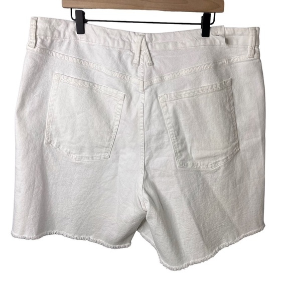 Good American Icon Shorts White Denim Plus Size 18 High Rise Raw Hem Bermuda - Picture 6 of 11